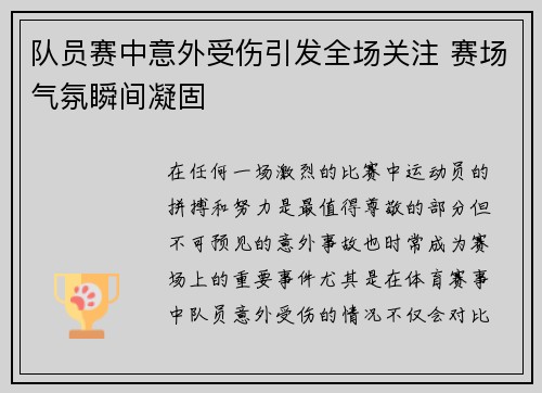 队员赛中意外受伤引发全场关注 赛场气氛瞬间凝固